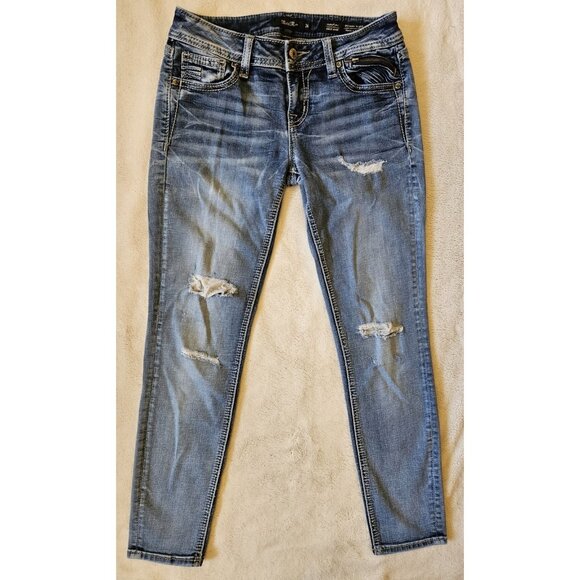 Miss Me Jeans Size 26 Womens Signature Ankle Skinny Blue Denim Distressed - Picture 1 of 13